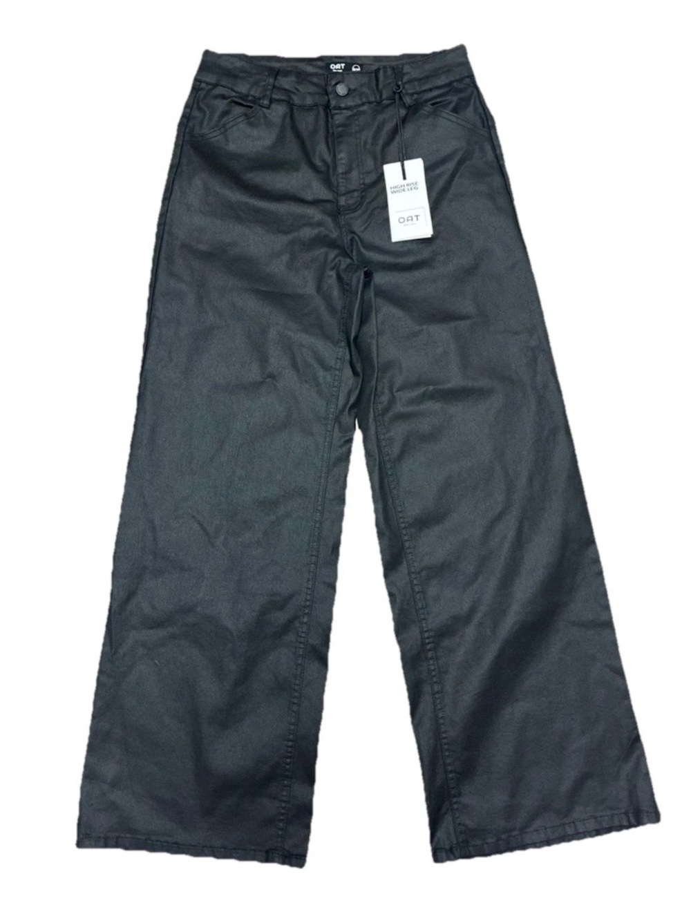 OAT New York High Rise Wide Leg Coated Pants NWT Black Faux Leather Look
